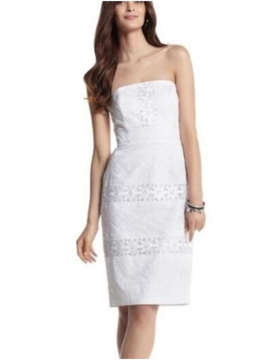 White House Black Market Dresses & Skirts - White House Black Market White Strapless Embroidered Eyelet Lace Dress Size 10